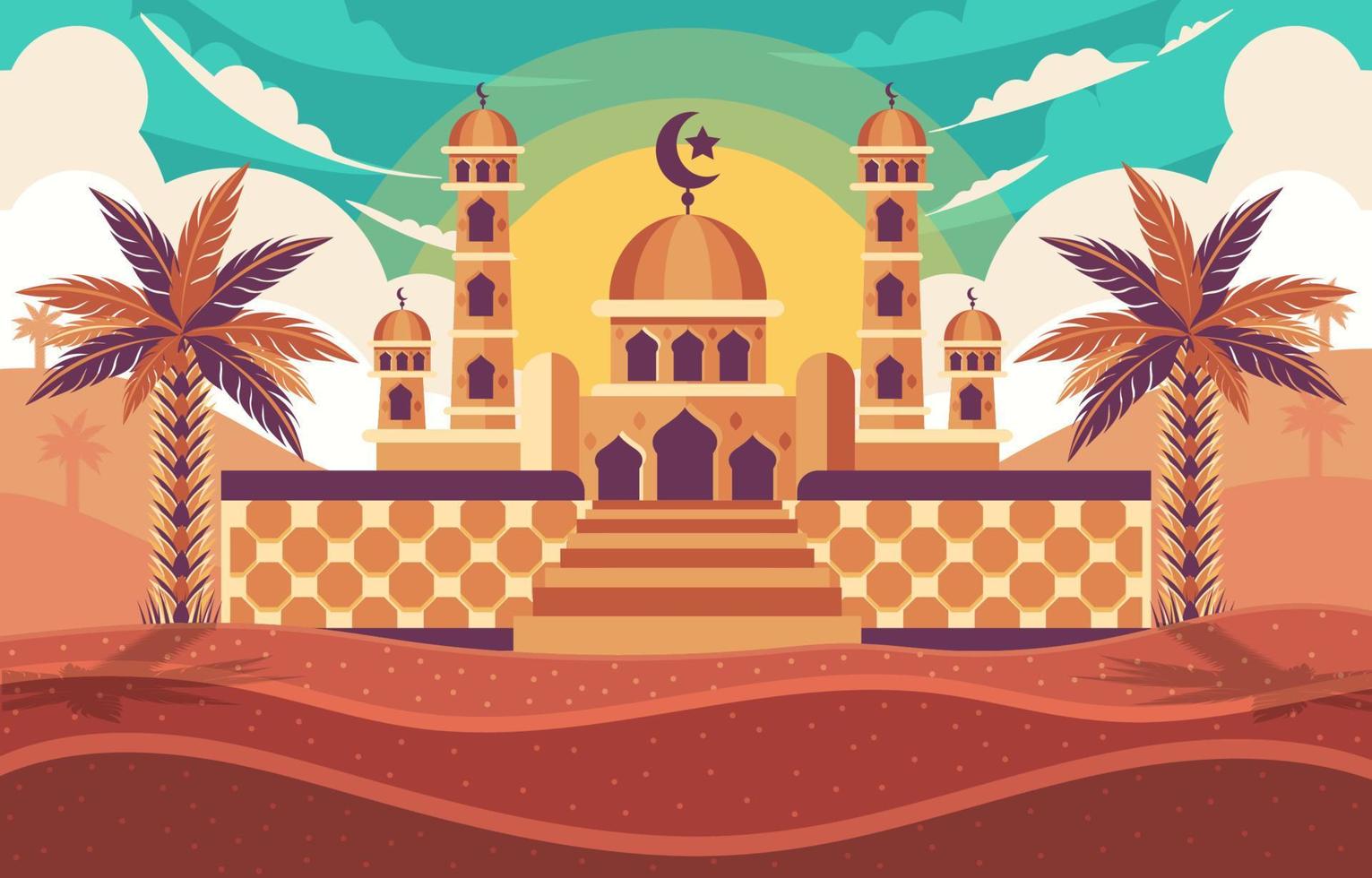 Mosque in the Middle of Desert vector