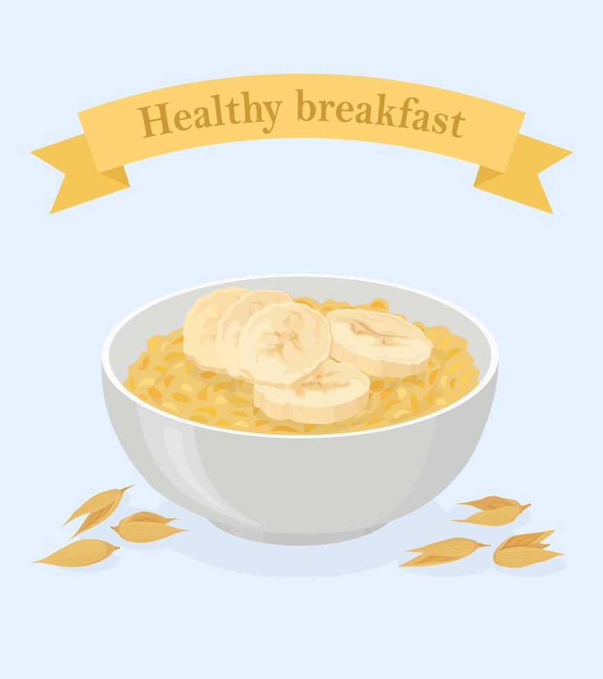 Porridge oats in bowl with bananas and cereals vector