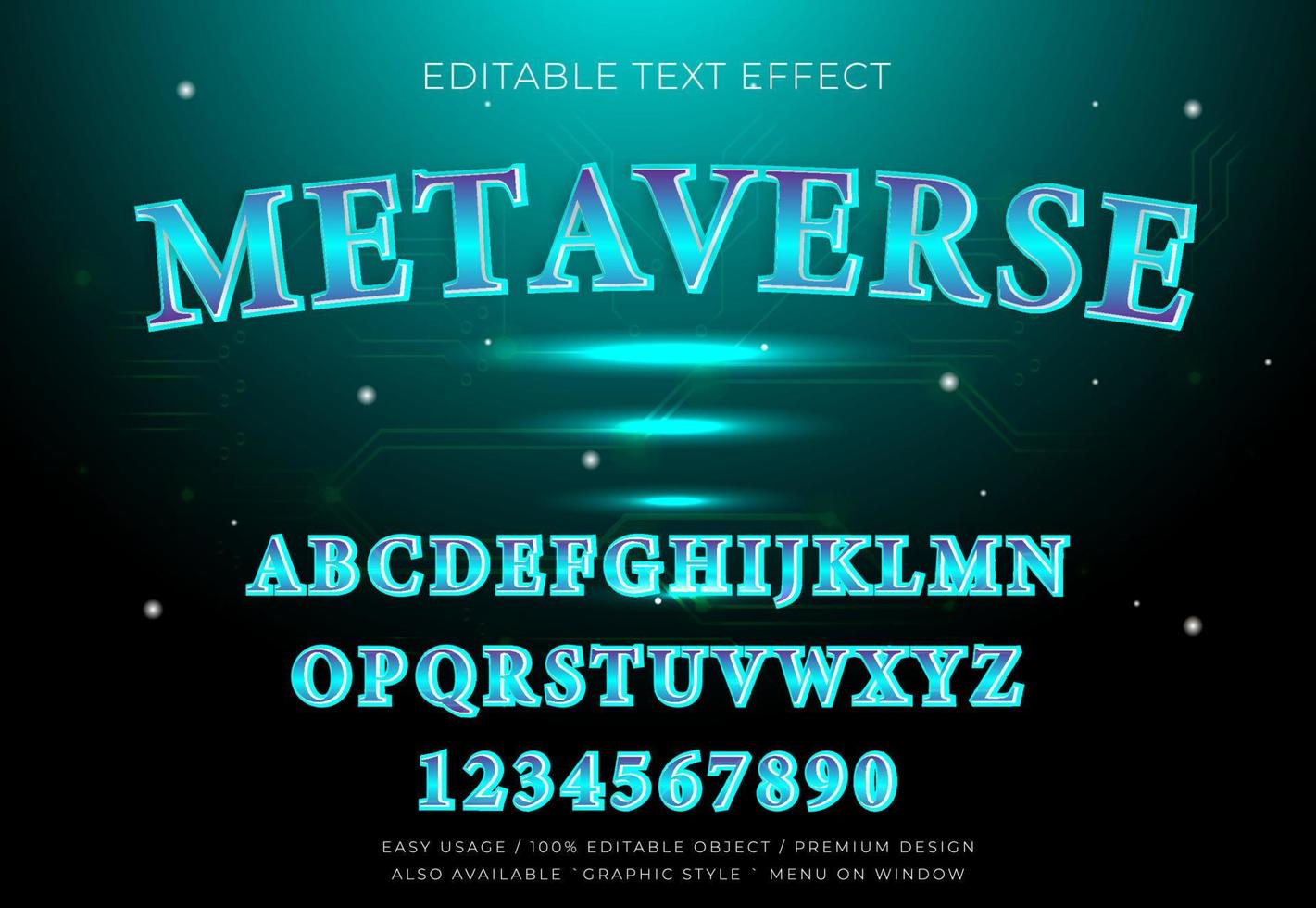 efecto de texto de metaverso con estilo gráfico vector