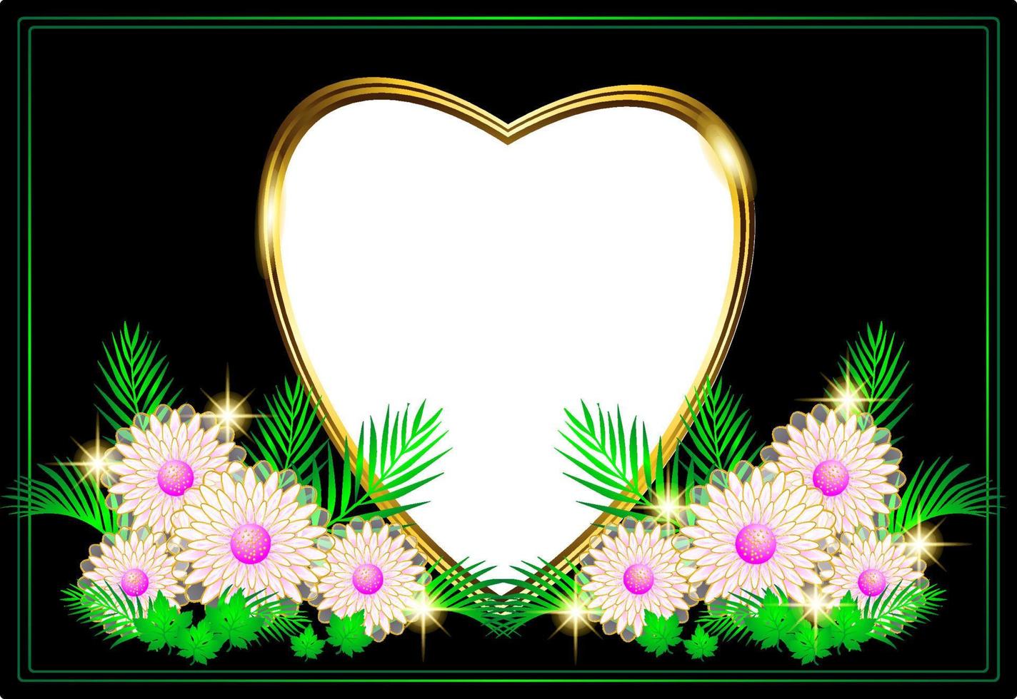 Golden frame heart and flower with transparent background vector