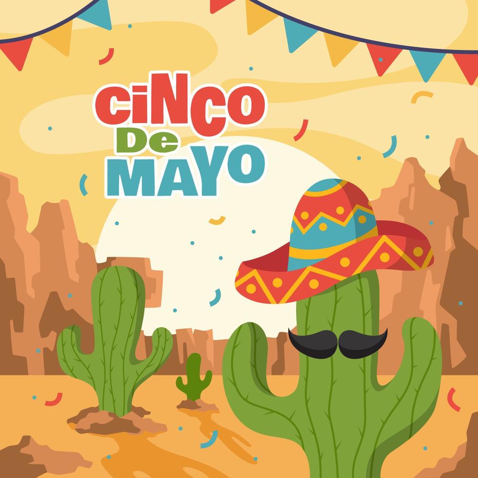 celebrando el cinco de mayo con cactus vector