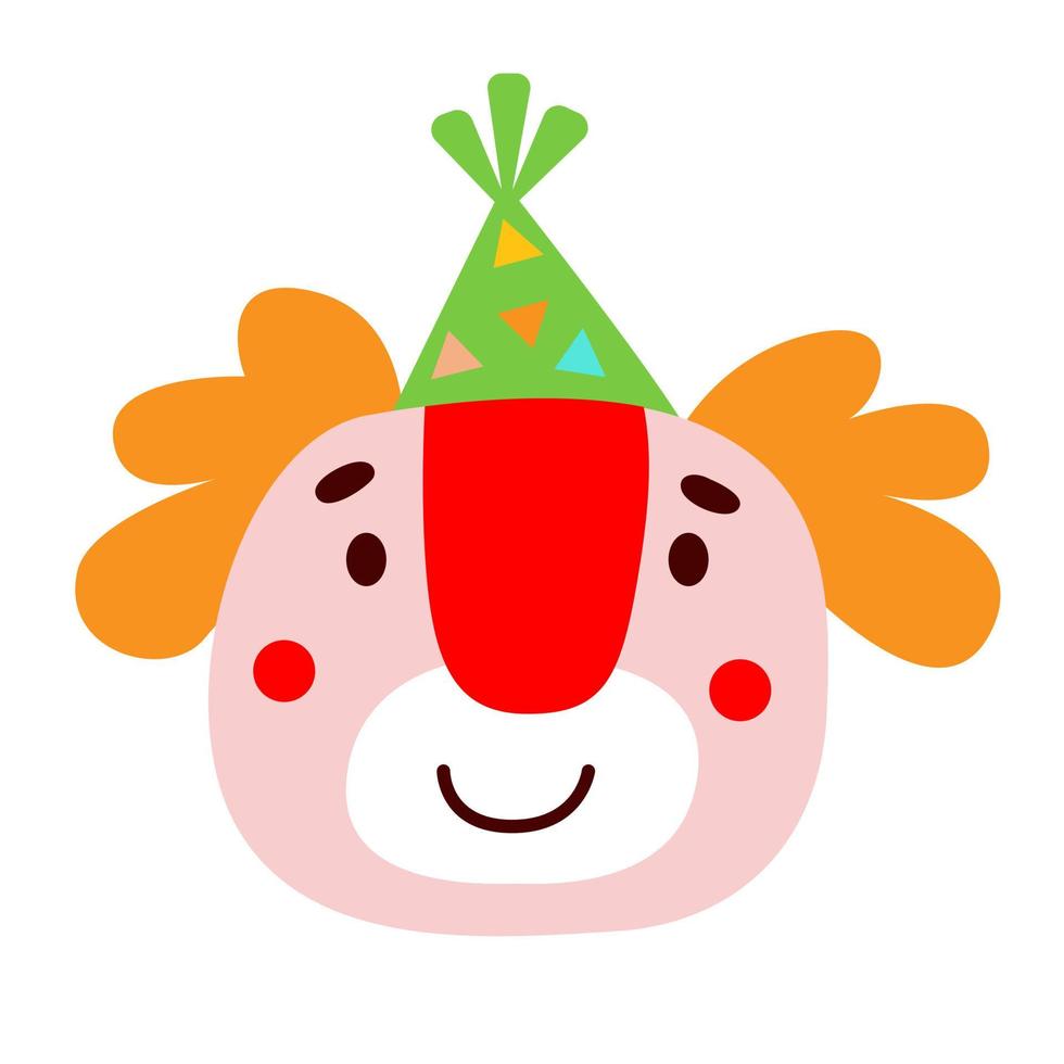 Cartoon doodle emotional clown head with hat vector