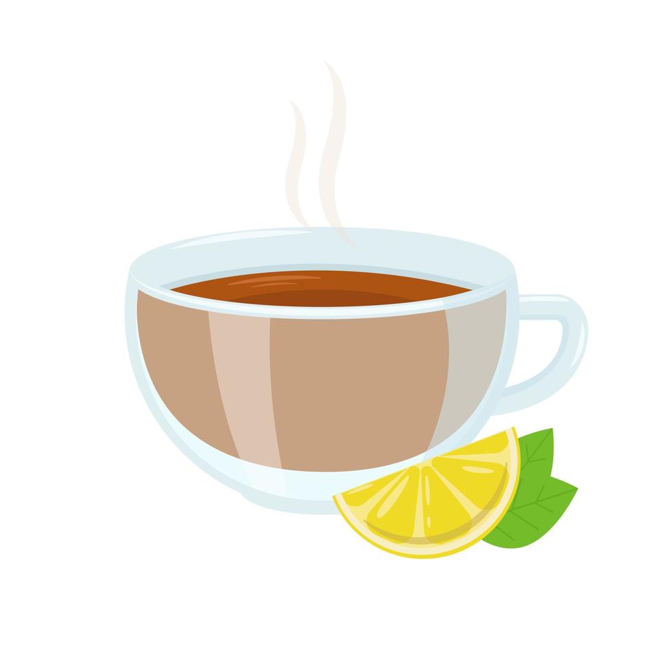 Hot black tea with lemon and mint vector