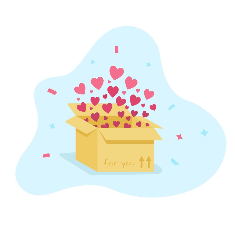 Hearts fly out of the box. Valentine's day gift. vector