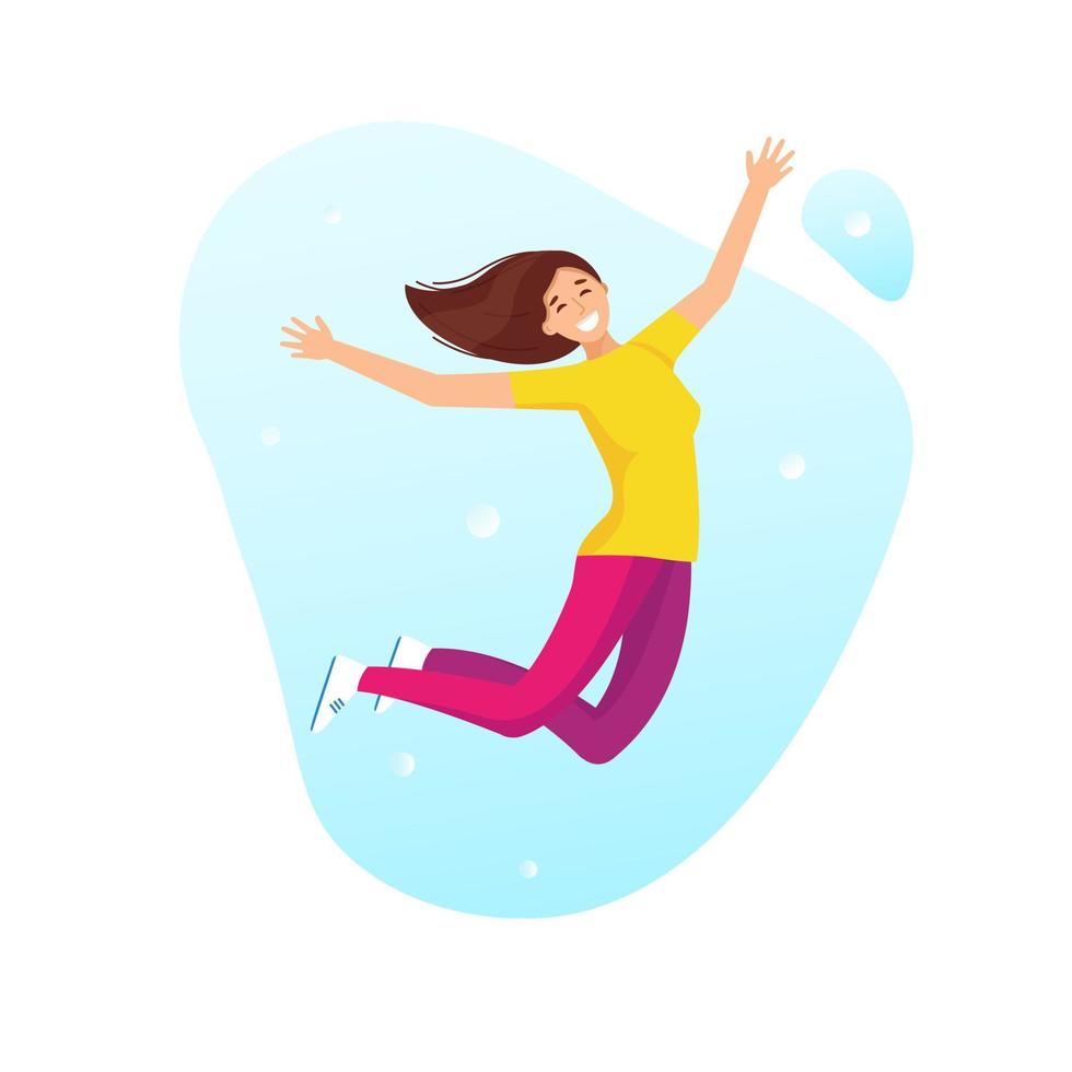 A young girl jumps with happiness. Freedom. Vector illustration