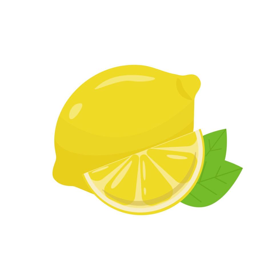 Lemons, four views. Fresh natural lemons, whole, half, slice, wedge vector