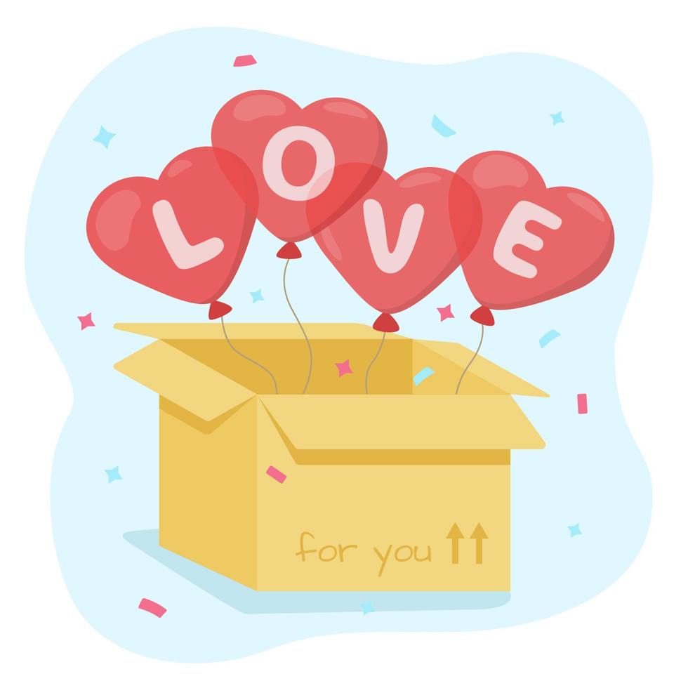 Balloons with the inscription love fly out of the box vector
