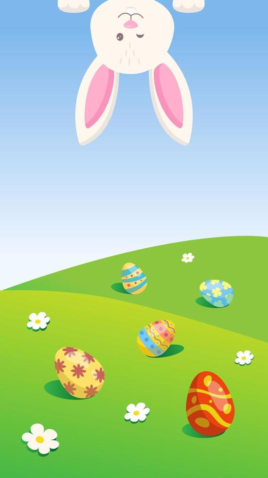 Easter banner with colorful eggs and rabbit. vector