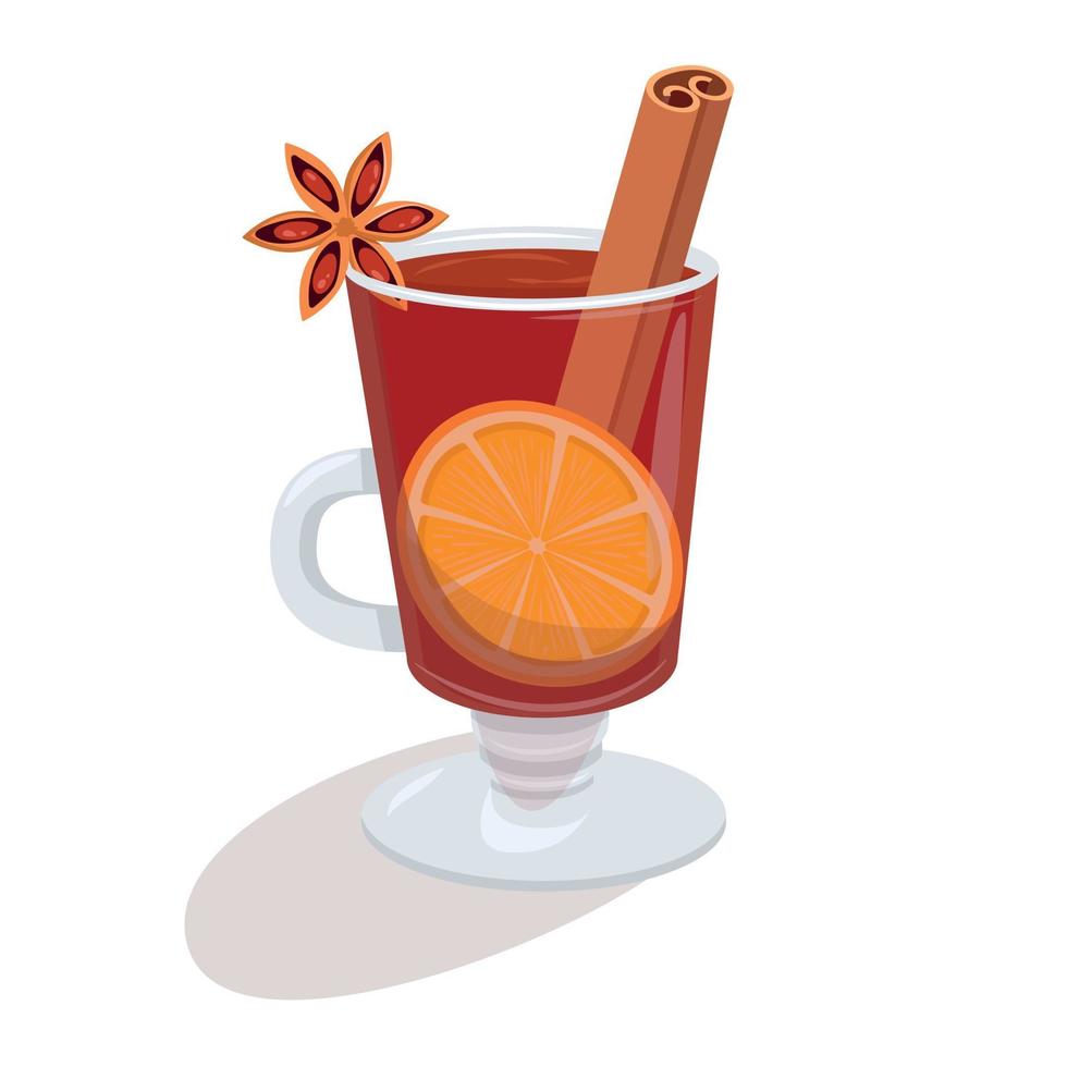 taza de bebida caliente con naranja, varita de vainilla y anís estrellado vector