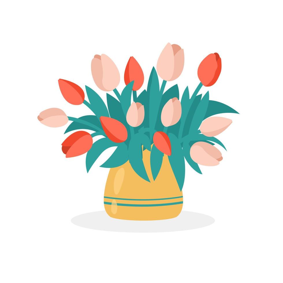 Isolated colorful flowers in vase on white background vector