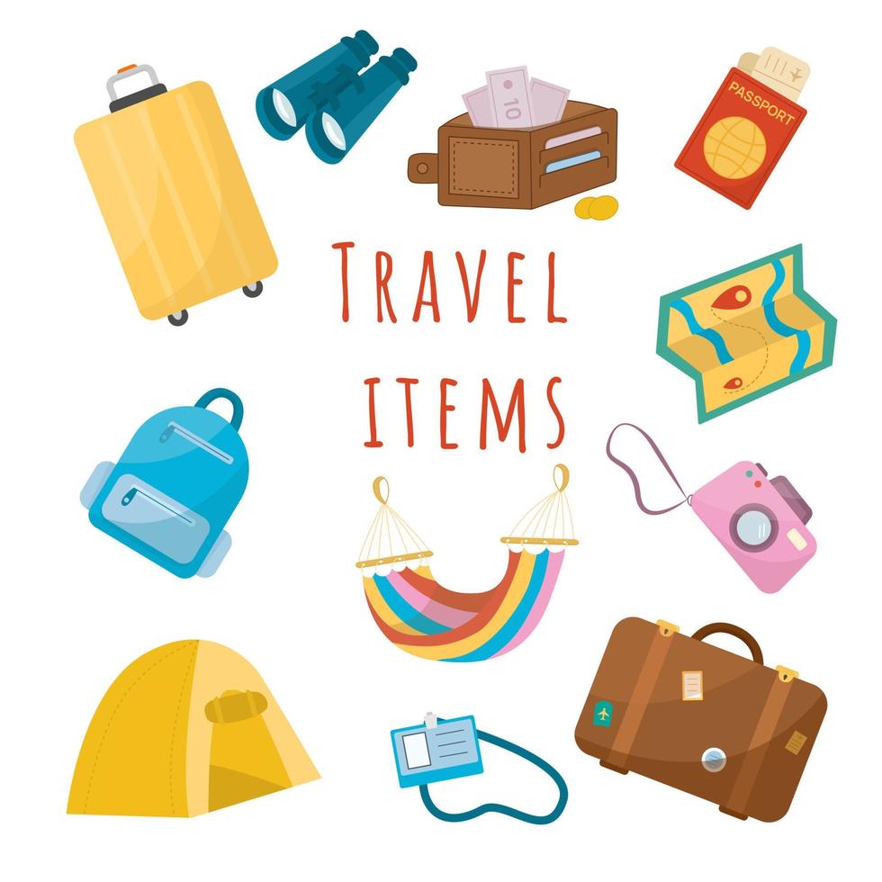 Travel and camping items. Vector set