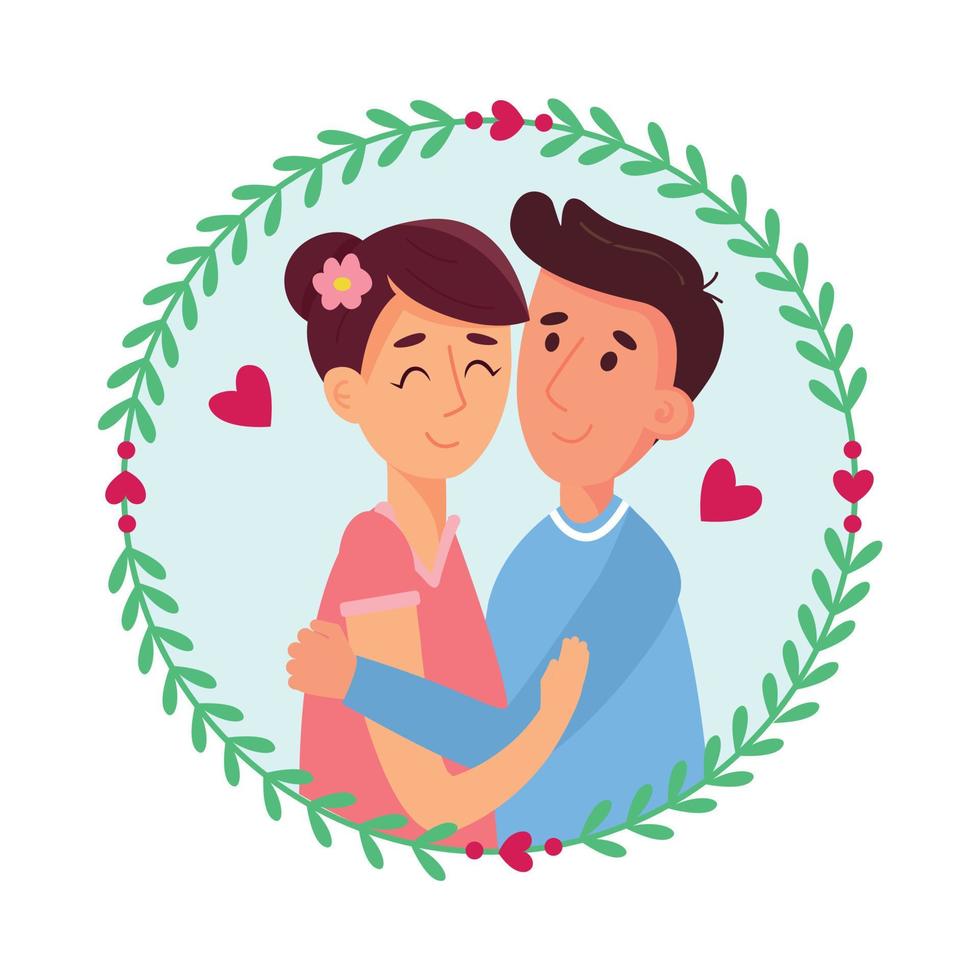 Happy loving couple illustration. Young people in love portrait. vector