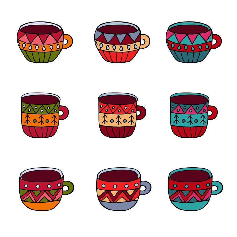 Hand drawn sketchy tea and coffee cups vector