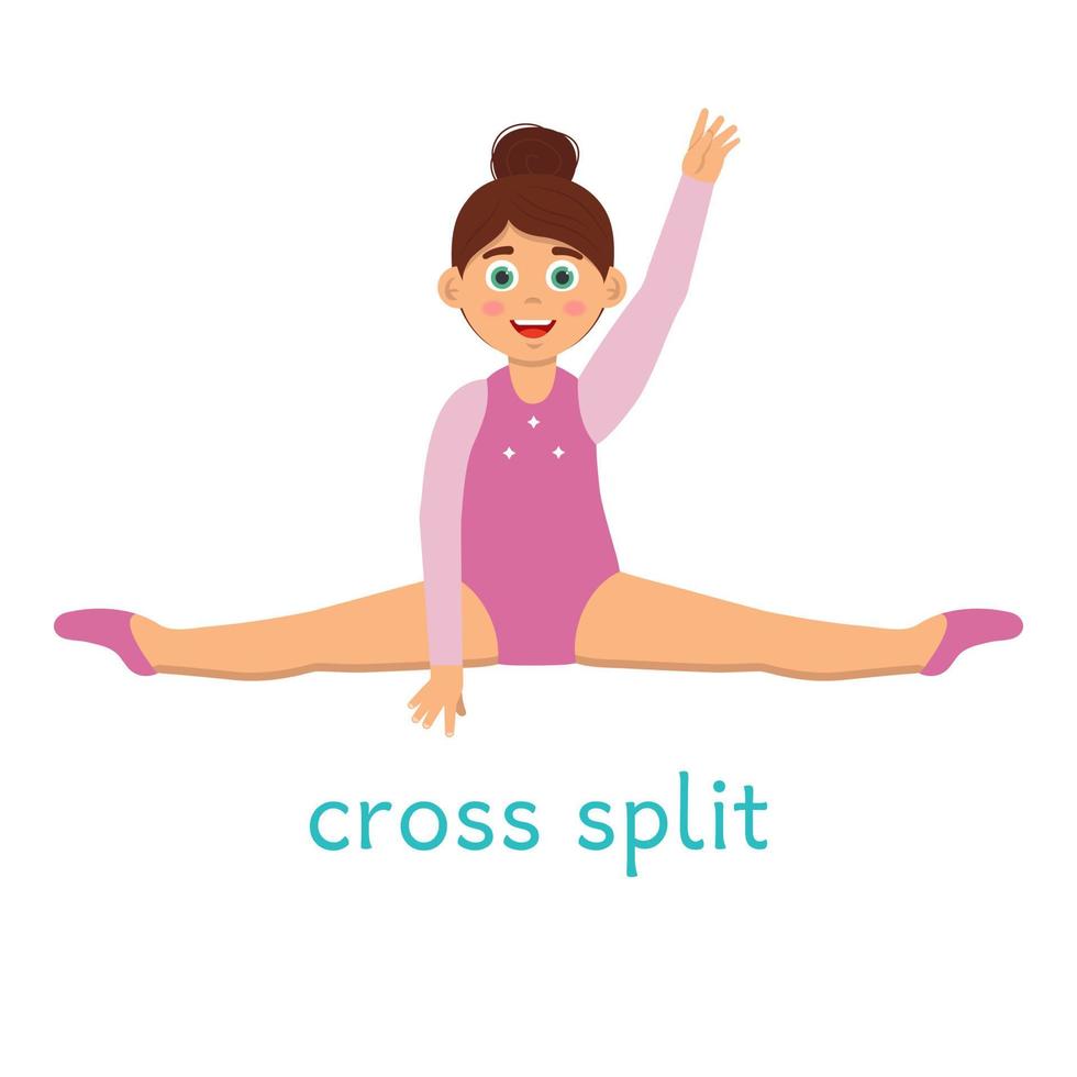 Girl doing gymnastic cross split. Kids sports vector