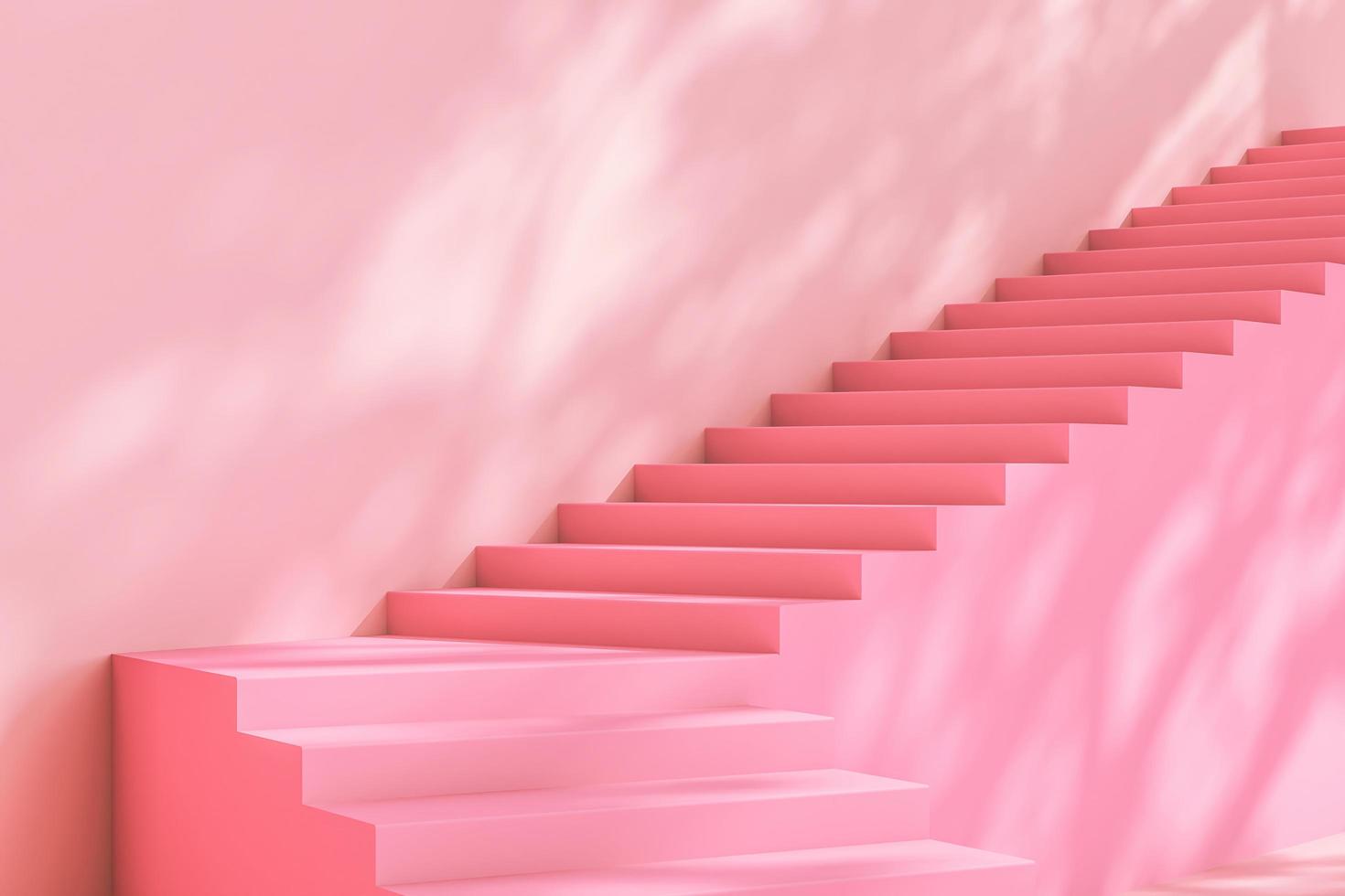 escalera rosa y sombra de plantas tropicales en la pared, fondo abstracto. representación 3d foto