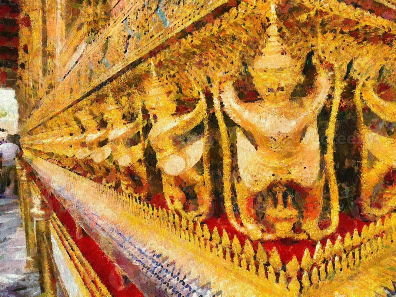 Phra Kaew Temple and the Grand Palace Bangkok Illustrations creates an impressionist style of painting. photo