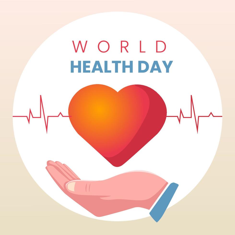 día mundial de la salud con corazón y manos salvadoras vector