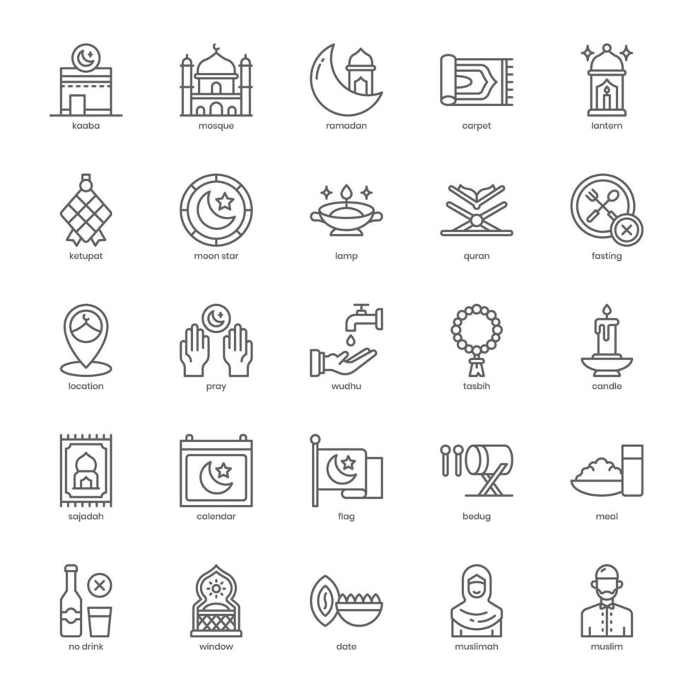 paquete de iconos islámicos para el diseño de su sitio web, logotipo, aplicación, ui. diseño de contorno de icono islámico. ilustración de gráficos vectoriales y trazo editable. vector