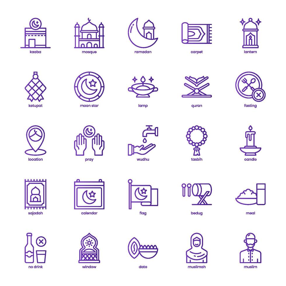 paquete de iconos islámicos para el diseño de su sitio web, logotipo, aplicación, ui. diseño de gradiente de línea básica de icono islámico. ilustración de gráficos vectoriales y trazo editable. vector