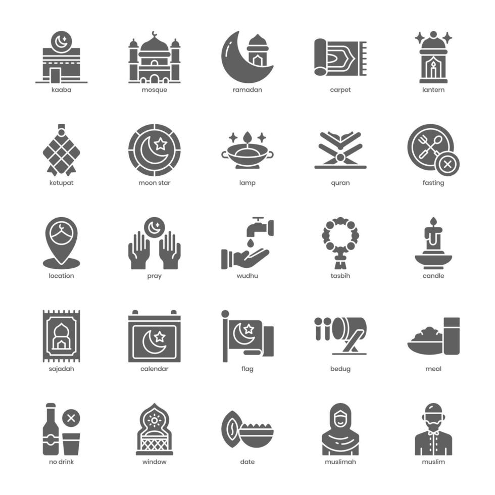 paquete de iconos islámicos para el diseño de su sitio web, logotipo, aplicación, ui. diseño de glifo de icono islámico. ilustración de gráficos vectoriales y trazo editable. vector