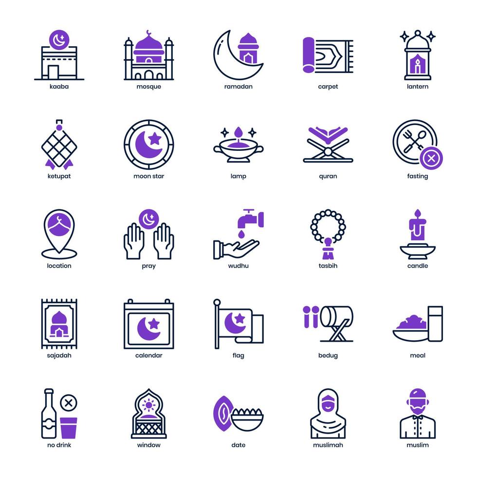 paquete de iconos islámicos para el diseño de su sitio web, logotipo, aplicación, ui. icono islámico diseño sólido de línea mixta. ilustración de gráficos vectoriales y trazo editable. vector