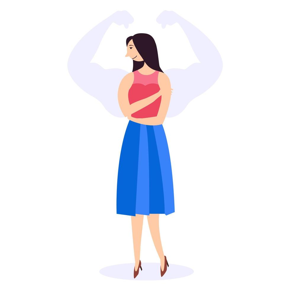 Weak woman with a silhouette of muscular arms vector
