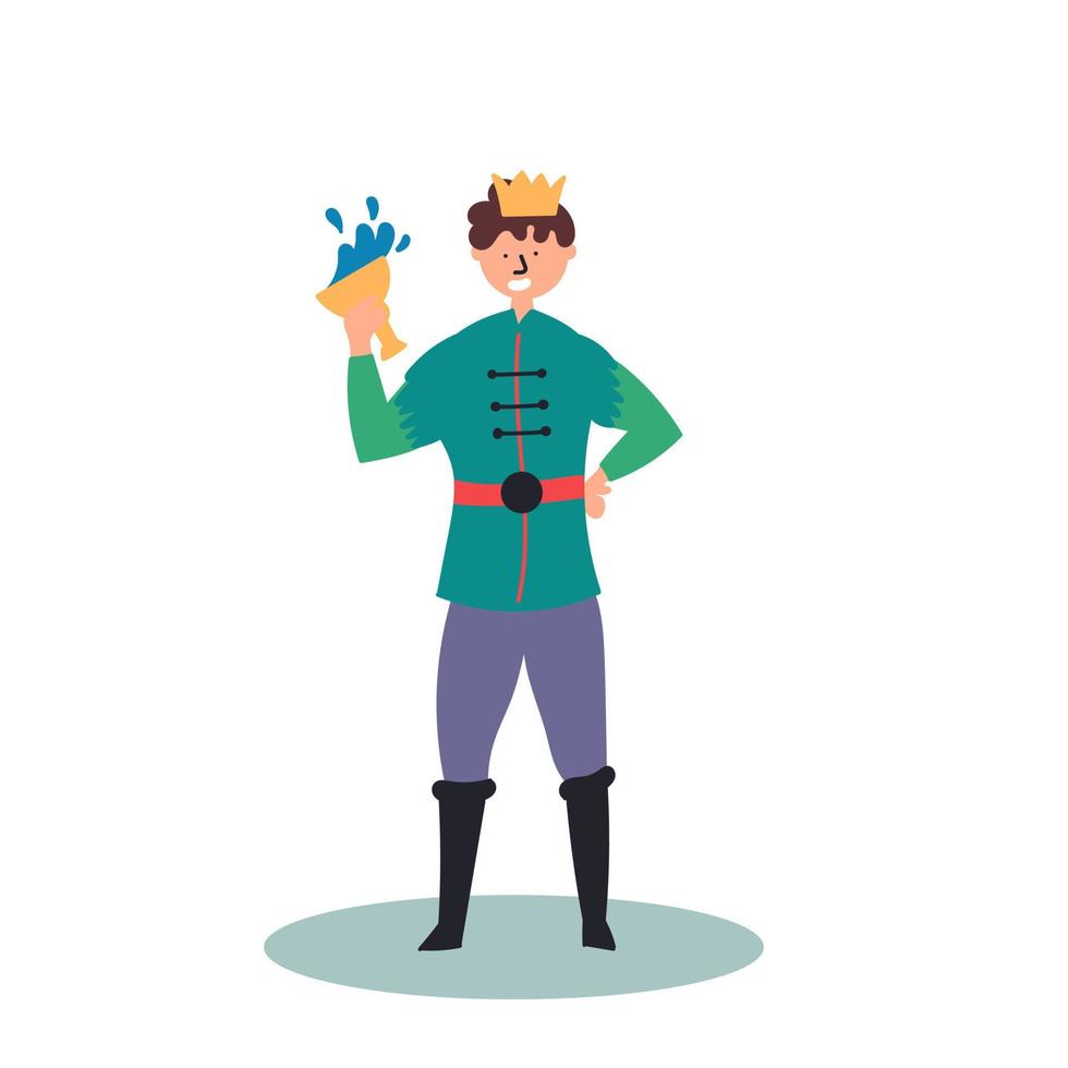 Fantastic character prince with a glass in his hand. Fairy tales vector