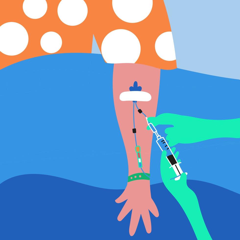 A patient is being vaccinated, given an injection, chemotherapy vector