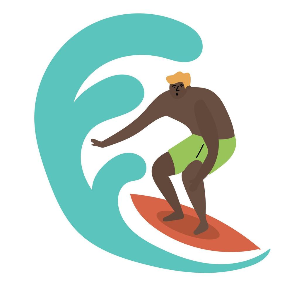 The guy caught the wave and rolls on the surfboard. Surfing in the ocean. Mass tourism. Inspire to travel vector