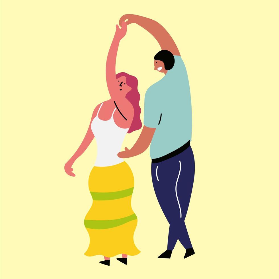 Happy girlfriend and boyfriend are dancing. Satisfied people in comfort. Nordic concepts vector