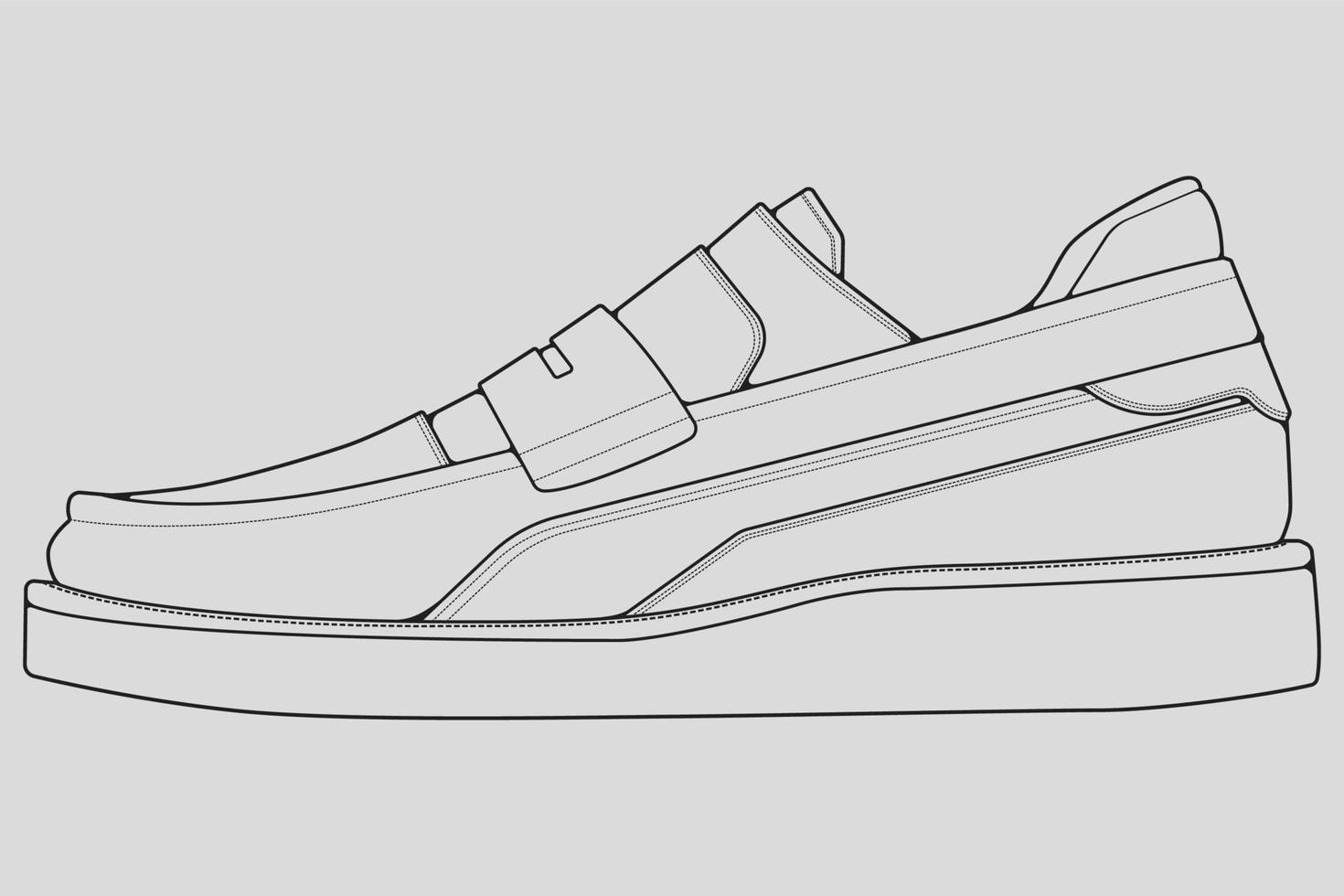 vector de dibujo de contorno de zapatillas de deporte, zapatillas dibujadas en un estilo de boceto, contorno de plantilla de zapatillas de deporte de línea negra, ilustración vectorial.