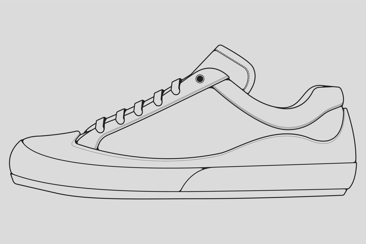 vector de dibujo de contorno de zapatillas de deporte, zapatillas dibujadas en un estilo de boceto, contorno de plantilla de zapatillas de deporte de línea negra, ilustración vectorial.