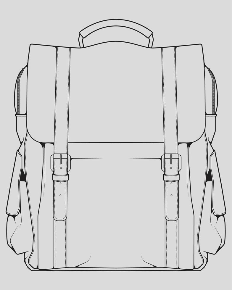 Sketch of a rucksack. Backpack isolated on white background. Vector illustration of a sketch style.