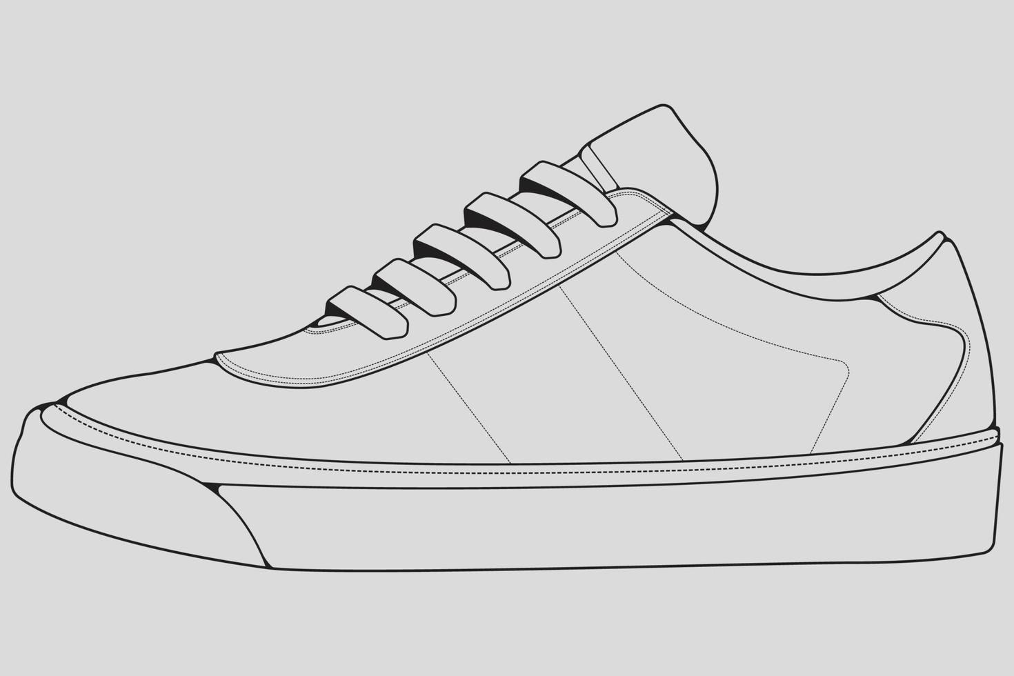 Shoes sneaker outline drawing vector, Sneakers drawn in a sketch style, black line sneaker trainers template outline, vector Illustration.