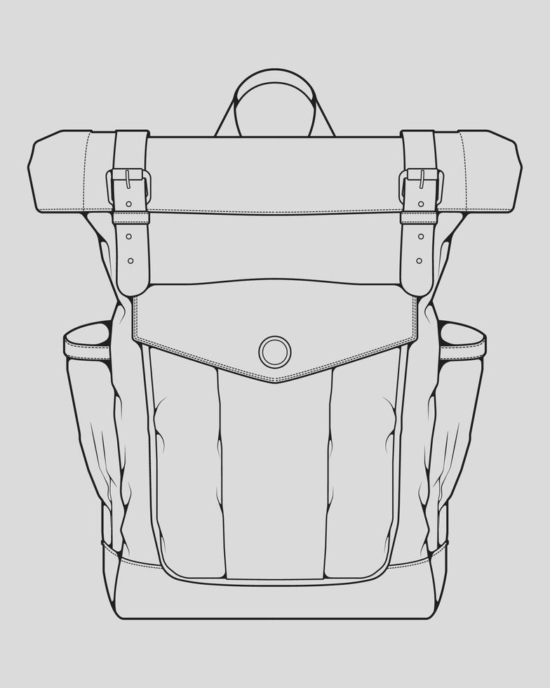 Sketch of a rucksack. Backpack isolated on white background. Vector illustration of a sketch style.