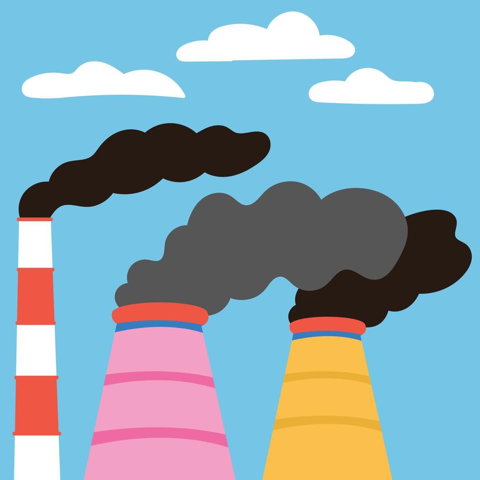 Ecological disasters. Air pollution emissions from manufacturing plants. Exhaust emissions vector