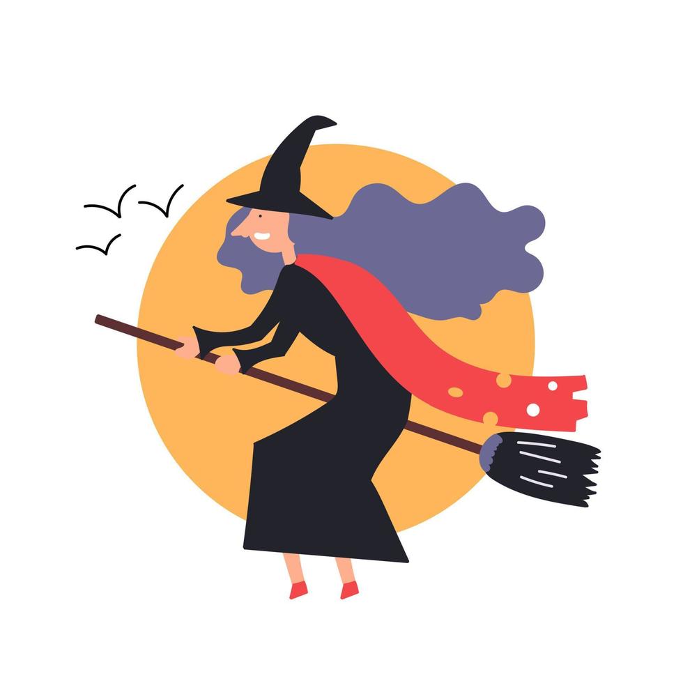 The fantastic character the witch flies sitting on a broomstick. Fairy tales. Halloween vector