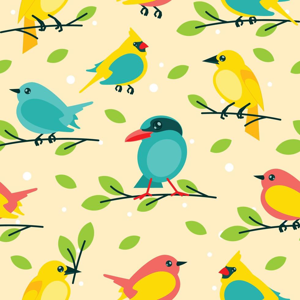 Spring Birds Seamless Pattern vector