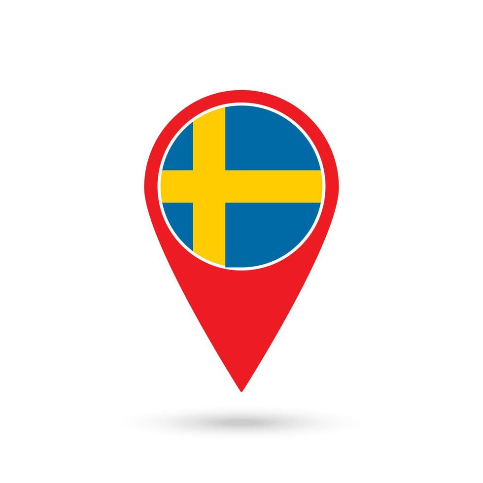 Map pointer with contry Sweden. Sweden flag. Vector illustration.
