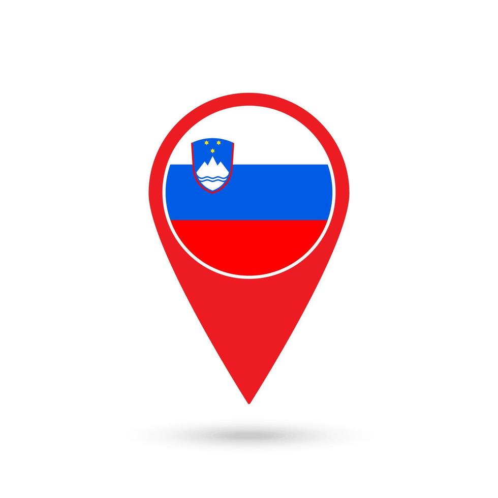 Map pointer with contry Slovenia. Slovenia flag. Vector illustration.