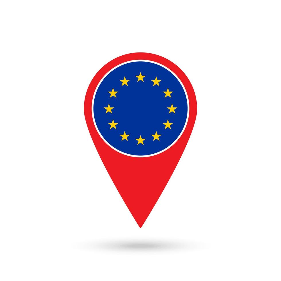 Map pointer with contry European Union. European Union flag. Vector illustration.