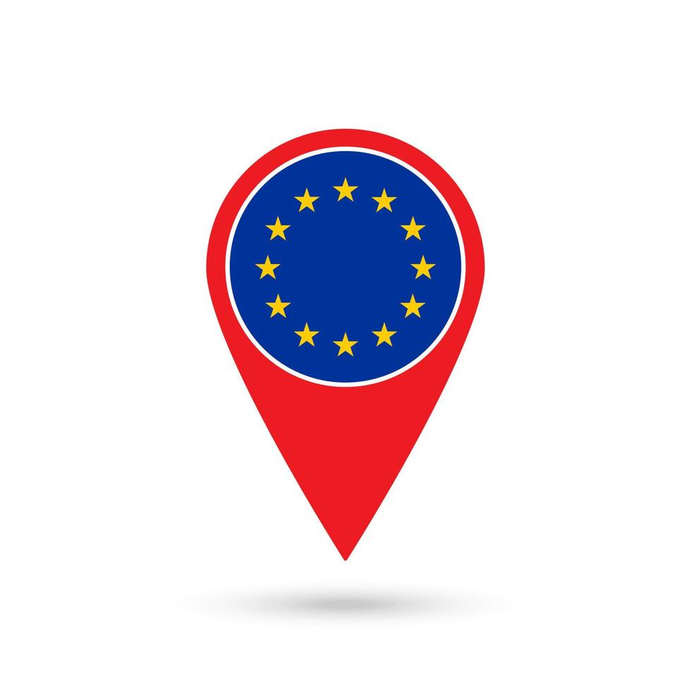 Map pointer with contry European Union. European Union flag. Vector illustration.