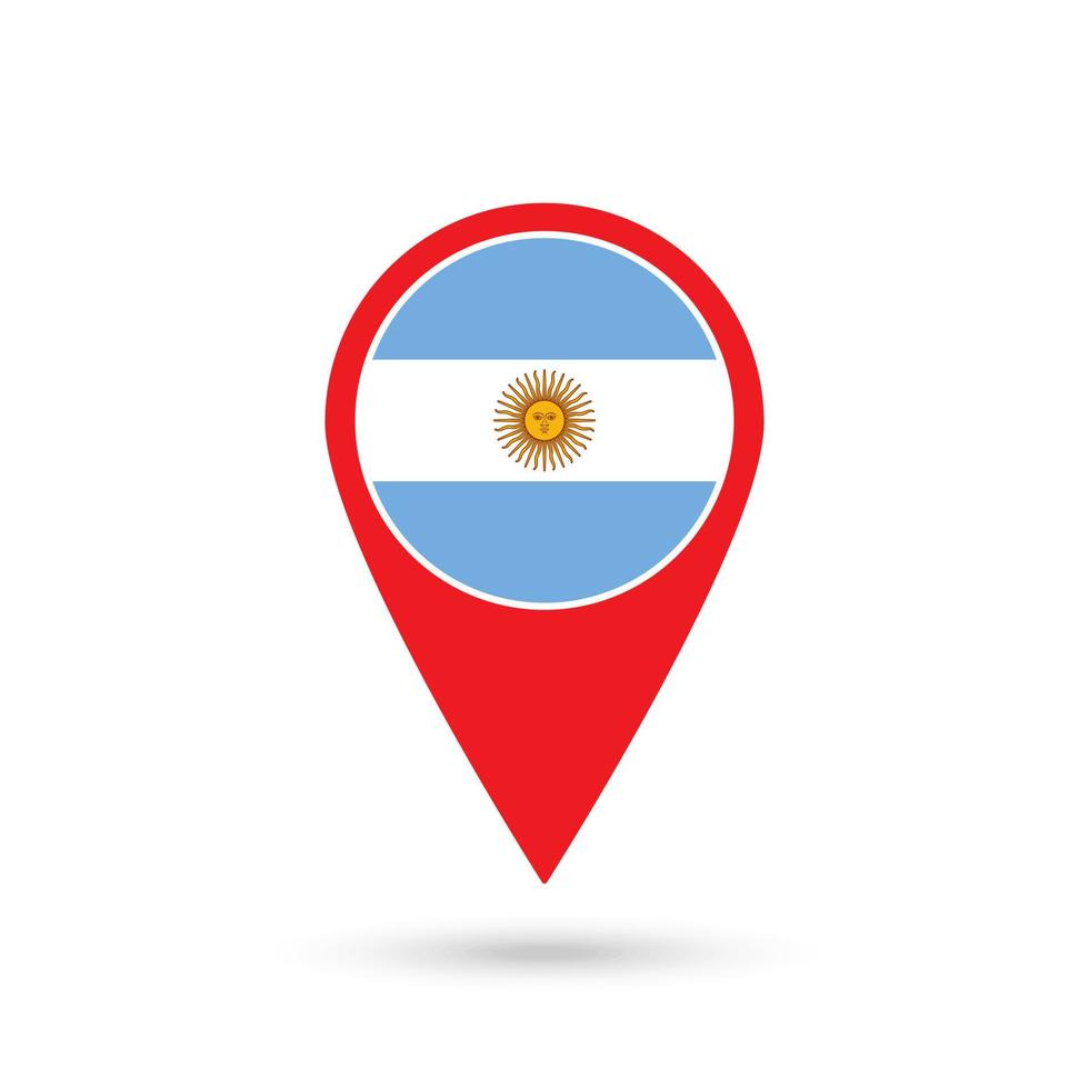 Map pointer with contry Argentina. Argentina flag. Vector illustration.
