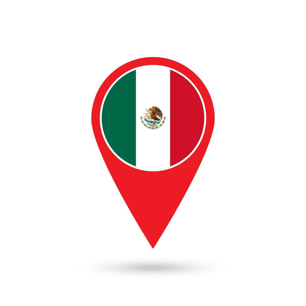 Map pointer with contry Mexico. Mexico flag. Vector illustration.