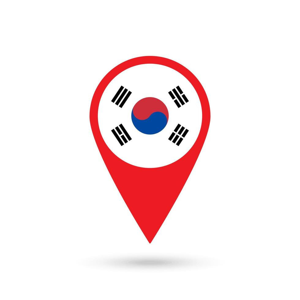 Map pointer with contry South Korea. South Korea flag. Vector illustration.