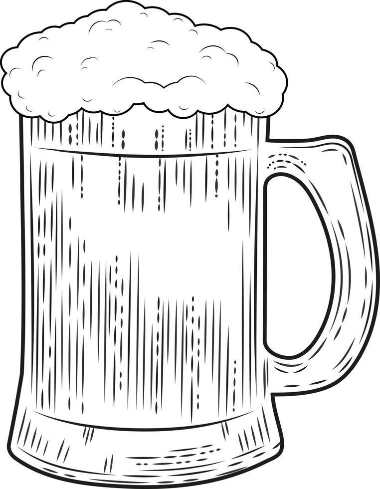 Sketch drawing of a glass and mug with beer. vector