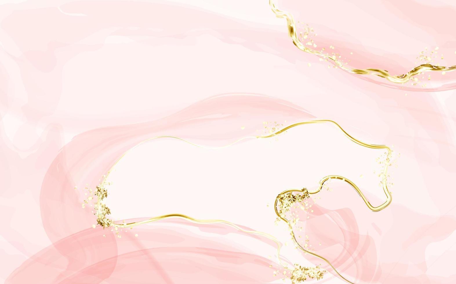 fondo de acuarela rosa o albaricoque abstracto con textura dorada. pintura fluida de rubor. invitación de boda de primavera rosa polvorienta o textura de velo. tinta de alcohol vector