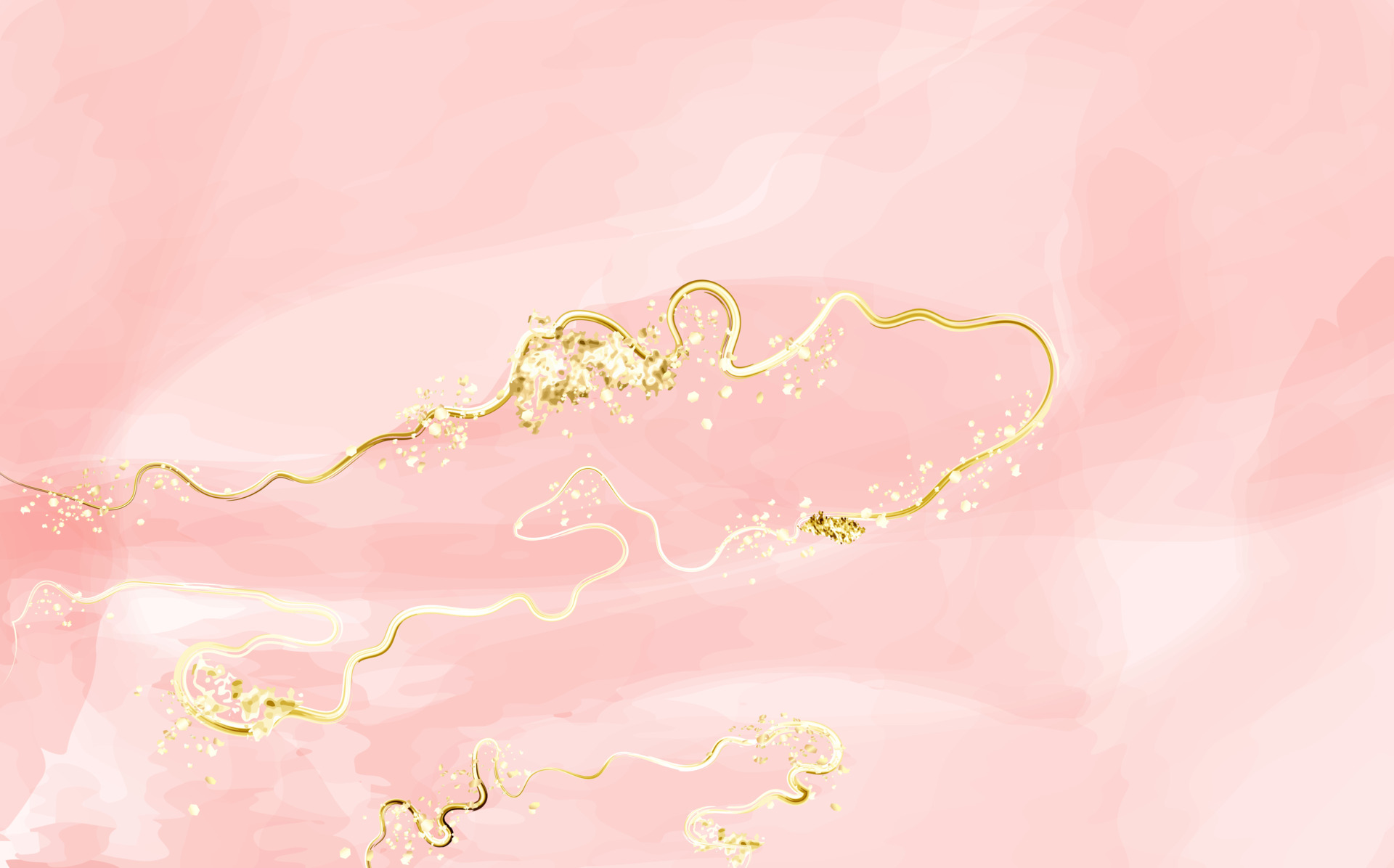 Abstract pink or apricot watercolor background with gold texture.Blush