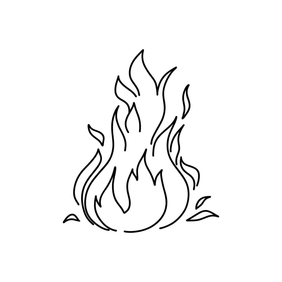 Hand drawn high flame. Doodle fire is scorching and dangerous. Vector stock illustration isolated.