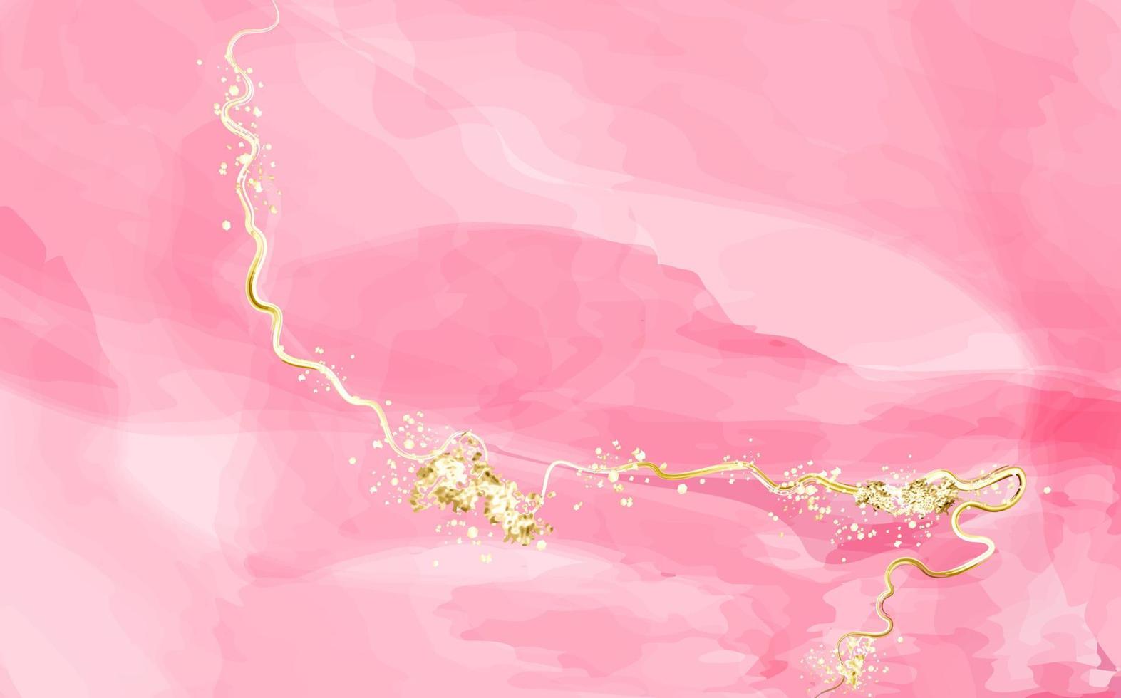 fondo de acuarela rosa o albaricoque abstracto con textura dorada. pintura fluida de rubor. invitación de boda de primavera rosa polvorienta o textura de velo. tinta de alcohol vector